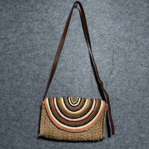 Sun 'N' Sand Crossbody Bag Womens OS Beaded Flap Straw Tan Multi Striped